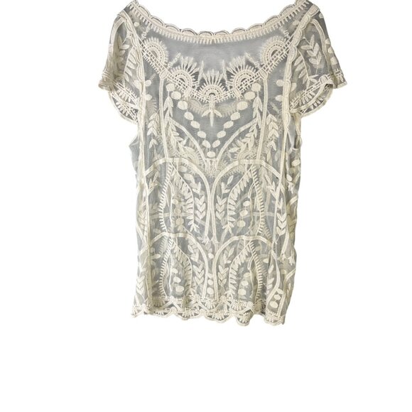 Capri Women's Embroidered Mesh Top In White Lace Bohemian Style L - Picture 4 of 5